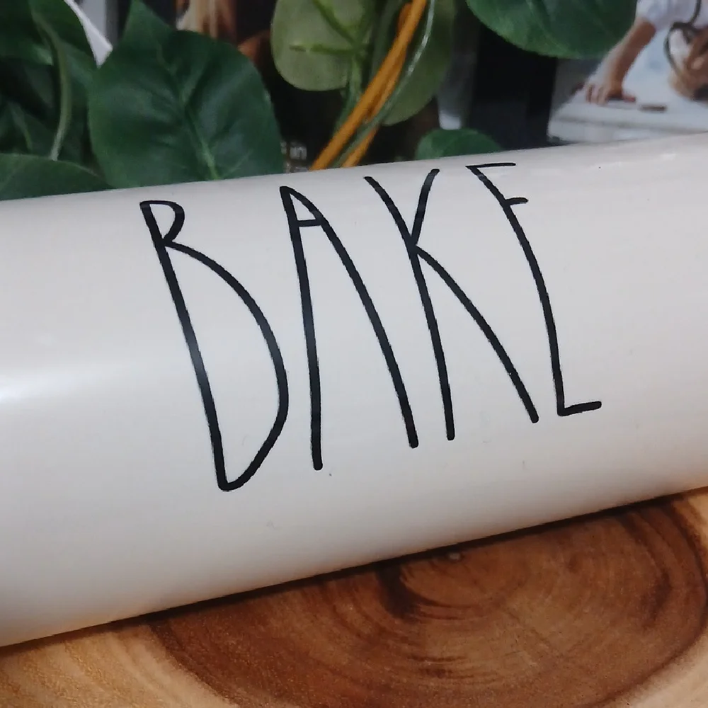 Rae Dunn White Ceramic Rolling Pin with Wooden Handles